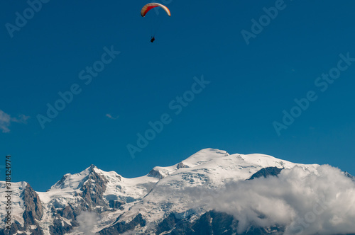 Paragliding with a view of Mont Blanc