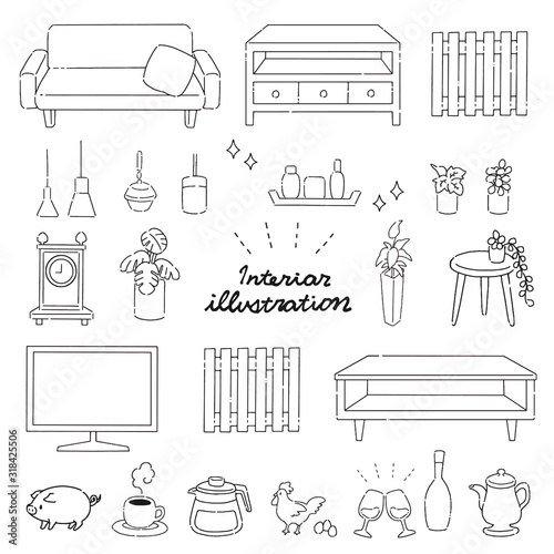  Hand drawn style simple and cute interior material illustration set