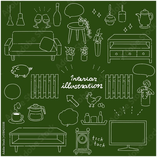 手書き風シンプルで可愛いインテリア素材のイラスト