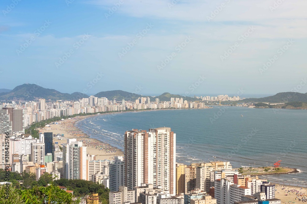 Aerial view of the beach in the city of Santos, Brazil