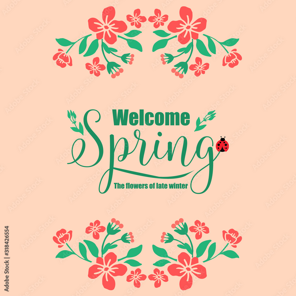 Crowd of beautiful leaf and flower frame, for welcome spring greeting card template design. Vector