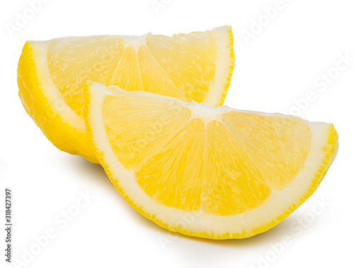 Fresh lemon slice isolated on white with clipping path.
