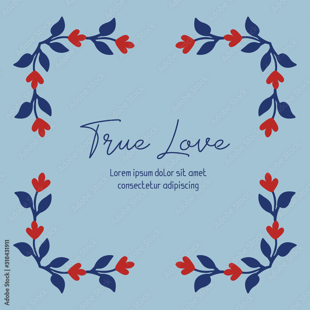 Obraz premium Invitation card design for true love day celebration, with elegant ornate leaf and flower frame. Vector