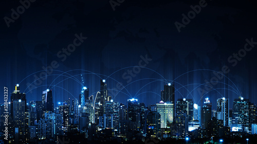 Technology future smart city and wireless communication network connection concept