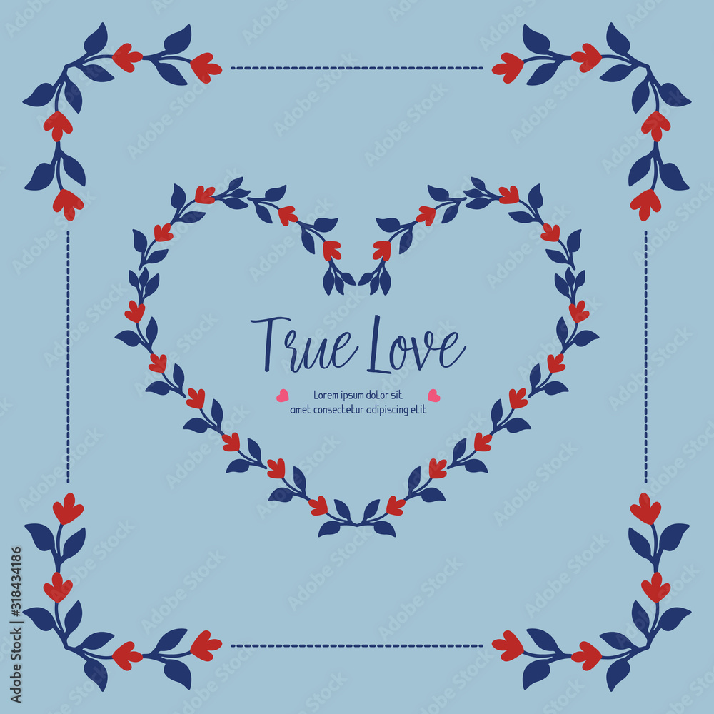 Obraz premium Ornate Pattern of leaf and flower frame, true love elegant greeting card template concept. Vector