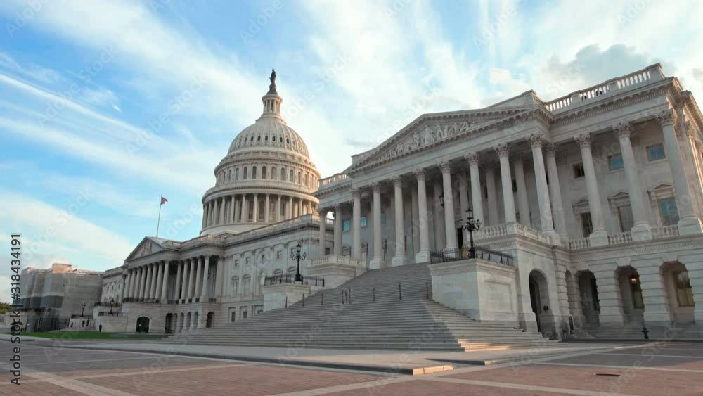 Hero shot of the United States of America (US) National Capitol Building in the Nation's capital, Washington, District of Columbia (DC.) This landmark is located in the Capitol Hill / National Mall.