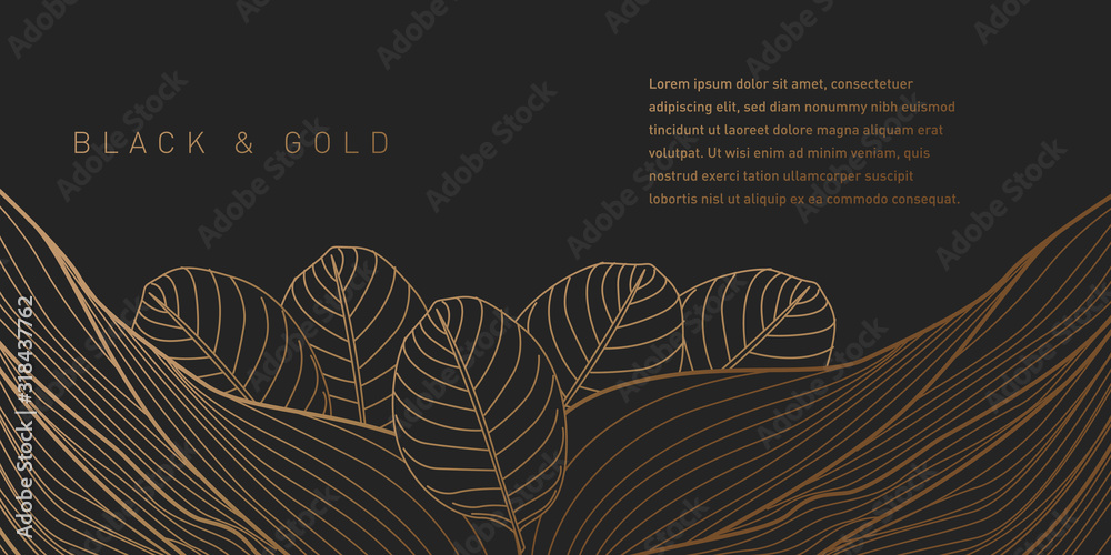Fototapeta Black and Gold Leaves Background Pattern