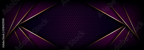 abstract modern futuristic dark purple with gold line overlap layers background