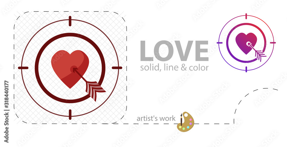 Obraz premium arrow pierces the heart flat, solid, line icon