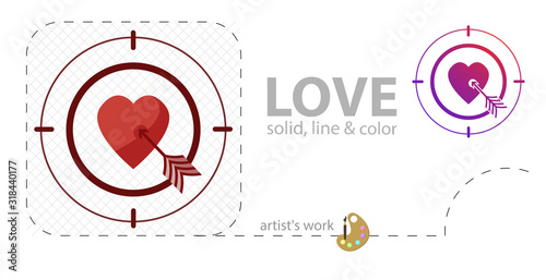 arrow pierces the heart flat, solid, line icon