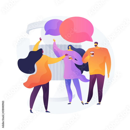 Young adults, colleagues on break from work. Friends meeting, coworkers communication, friendly conversation. People drinking coffee and talking. Vector isolated concept metaphor illustration