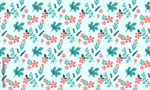 Seamless Christmas floral pattern background  with leaf and floral cute drawing.