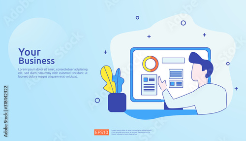 digital analysis concept for business market research, marketing strategy, auditing and financial. data visualization with character, charts and statistics for landing page, banner, presentation