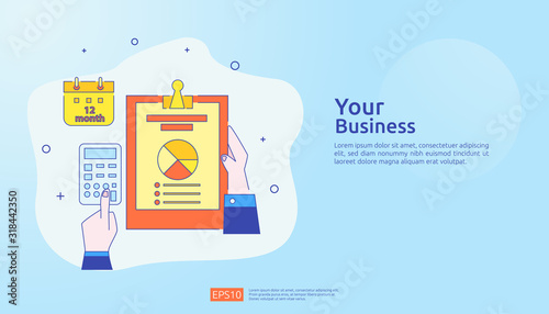 digital analysis concept for business market research, marketing strategy, auditing and financial. data visualization with character, charts and statistics for landing page, banner, presentation