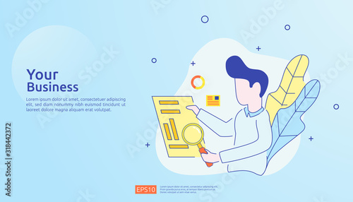 digital analysis concept for business market research, marketing strategy, auditing and financial. data visualization with character, charts and statistics for landing page, banner, presentation