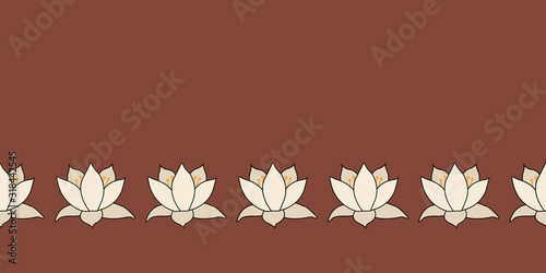 Lotus Flowers white creating Border Lily flower on brown background seamless vector repeat surface pattern