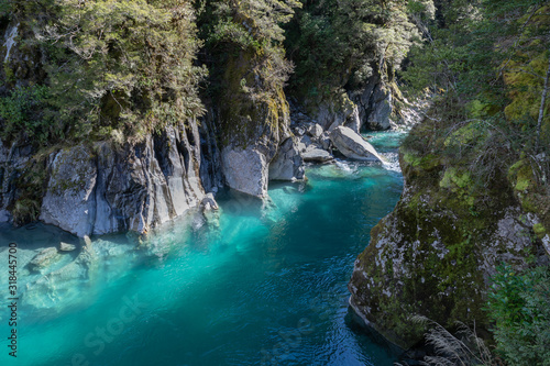 Blue Pools in New Zealand which is a popular tourist destination near Wanaka.