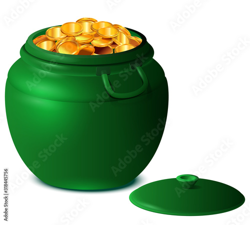 Good luck st patricks day big green pot of gold coins