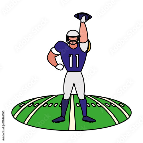 american football referee with his hand up on stadium grass