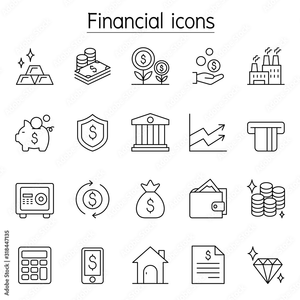 Fototapeta premium Financial & Banking icon set in thin line stlye