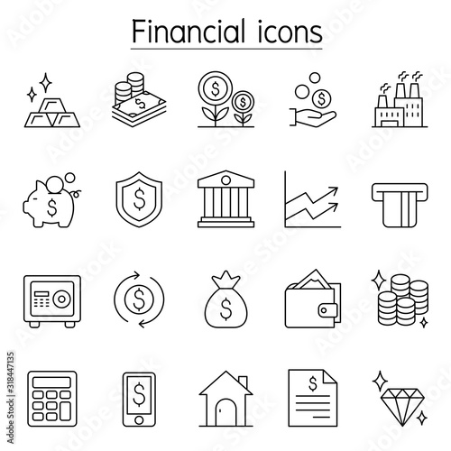 Financial & Banking icon set in thin line stlye