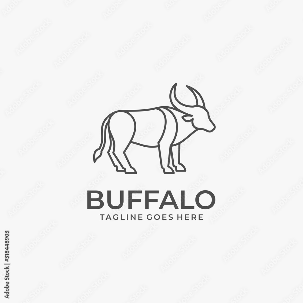 Vector Logo Illustration Wild Buffalo Line Art Style