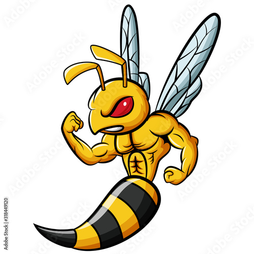 Cartoon strong bee mascot character 