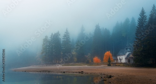 Fototapeta Naklejka Na Ścianę i Meble -  Dolomites fog lake