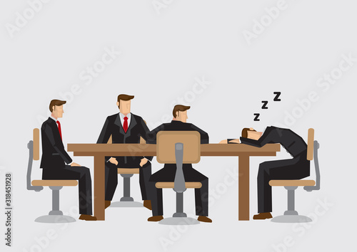 Falling Asleep During Business Meeting Cartoon Vector Illustration