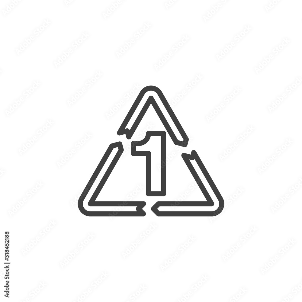 PETE 1, industrial marking plastic line icon. linear style sign for mobile concept and web design. Polyethylene terephthalate outline vector icon. Symbol, logo illustration. Vector graphics PETE 1, industrial marking plastic line icon. linear style sign for mobile concept and web design. Polyethylene terephthalate outline vector icon. Symbol, logo illustration. Vector graphics