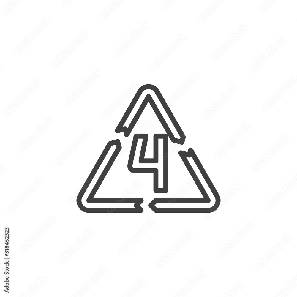 LDPE 4, industrial marking plastic line icon. linear style sign for mobile concept and web design. Low-density polyethylene outline vector icon. Symbol, logo illustration. Vector graphics LDPE 4, industrial marking plastic line icon. linear style sign for mobile concept and web design. Low-density polyethylene outline vector icon. Symbol, logo illustration. Vector graphics
