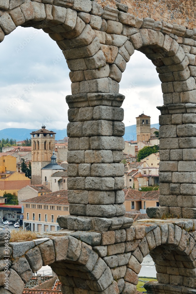 aqueduct closeup view in Segovia