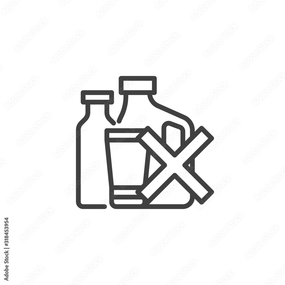 No plastic line icon. linear style sign for mobile concept and web design. Plastic product ban outline vector icon. Symbol, logo illustration. Vector graphics No plastic line icon. linear style sign for mobile concept and web design. Plastic product ban outline vector icon. Symbol, logo illustration. Vector graphics