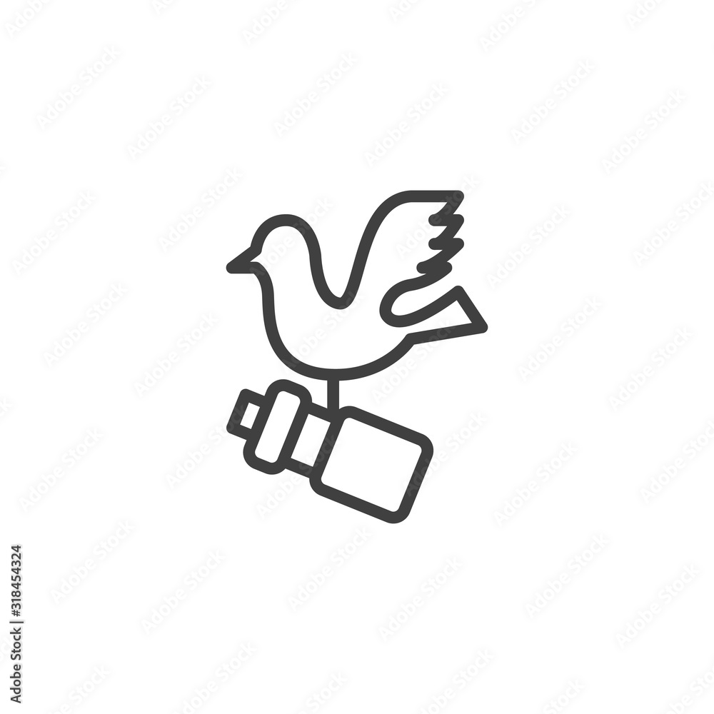 Ecology pollution line icon. linear style sign for mobile concept and web design. Bird with plastic bottle outline vector icon. Symbol, logo illustration. Vector graphics Ecology pollution line icon. linear style sign for mobile concept and web design. Bird with plastic bottle outline vector icon. Symbol, logo illustration. Vector graphics