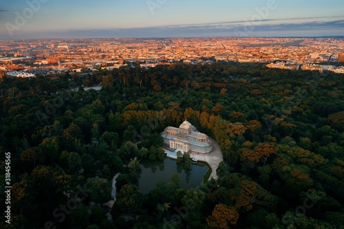 Madrid El Retiro Park aerial view