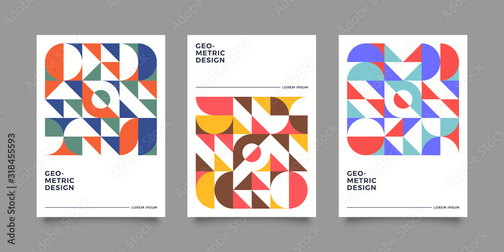 Placard templates set with Geometric shapes, Retro geometric style flat and line design elements. Retro art for covers, banners, flyers and posters. Eps 10 vector illustrations
