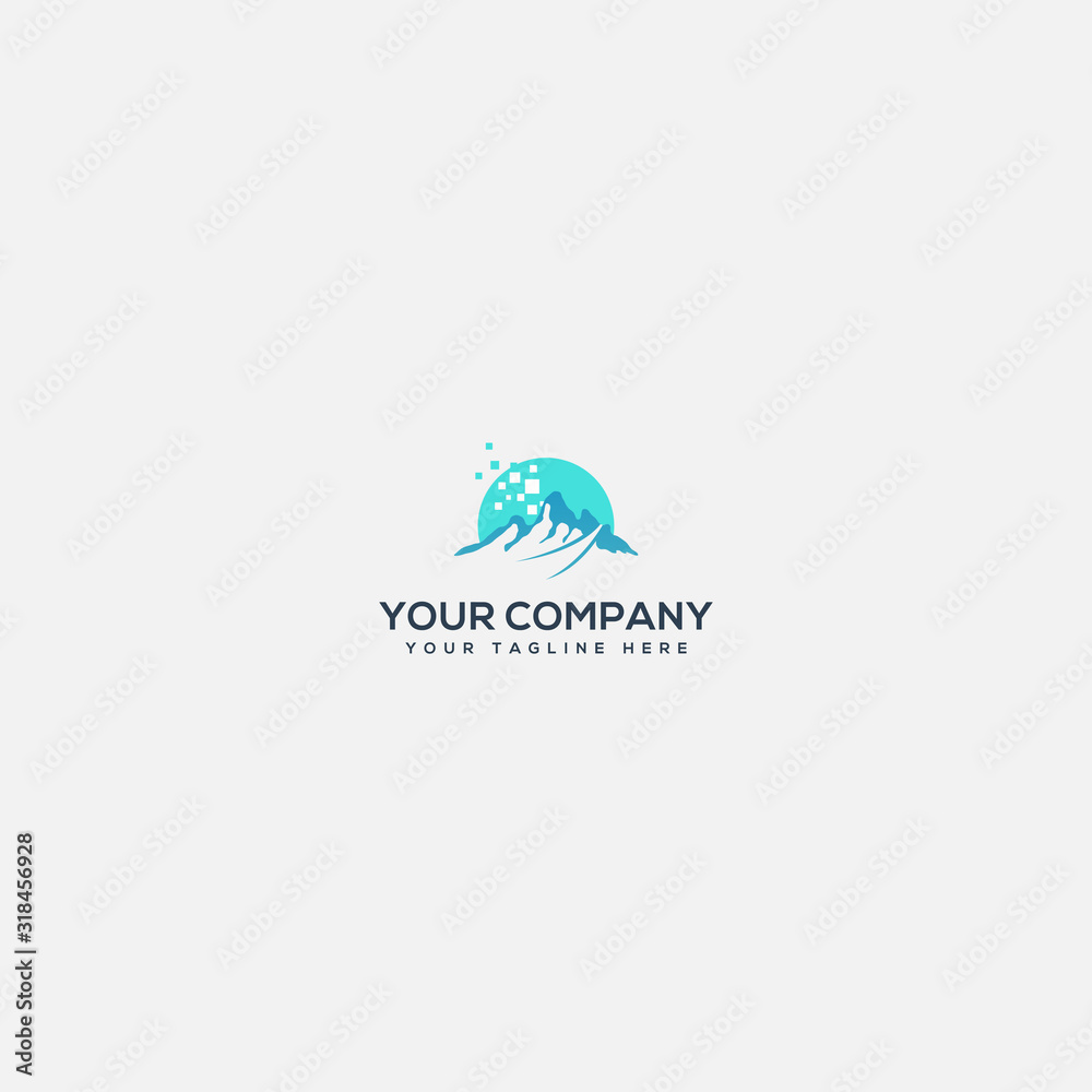 simple digital mountain and river logo design simple digital mountain and river logo design