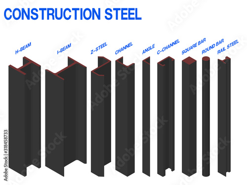 set of isometric construction steel on white background.