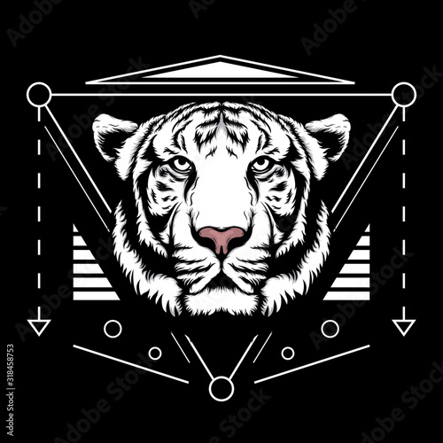 Canvas Print white tiger scared geometry illustration