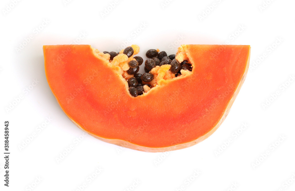 Slices of ripe papaya isolated on white background. Slices of ripe papaya isolated on white background.