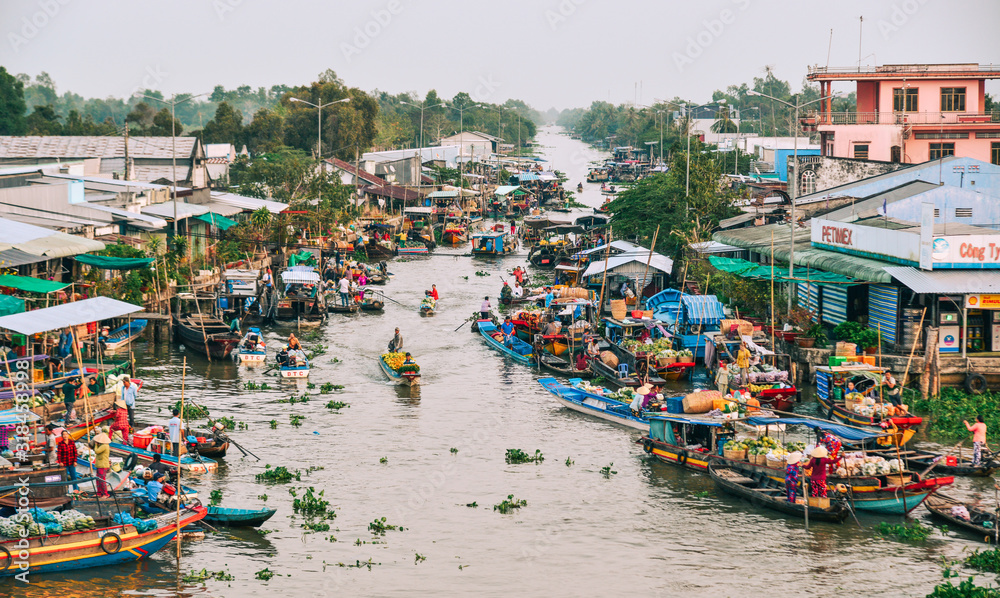Nga Nam Floating Market in Mekong Delta, Vietnam