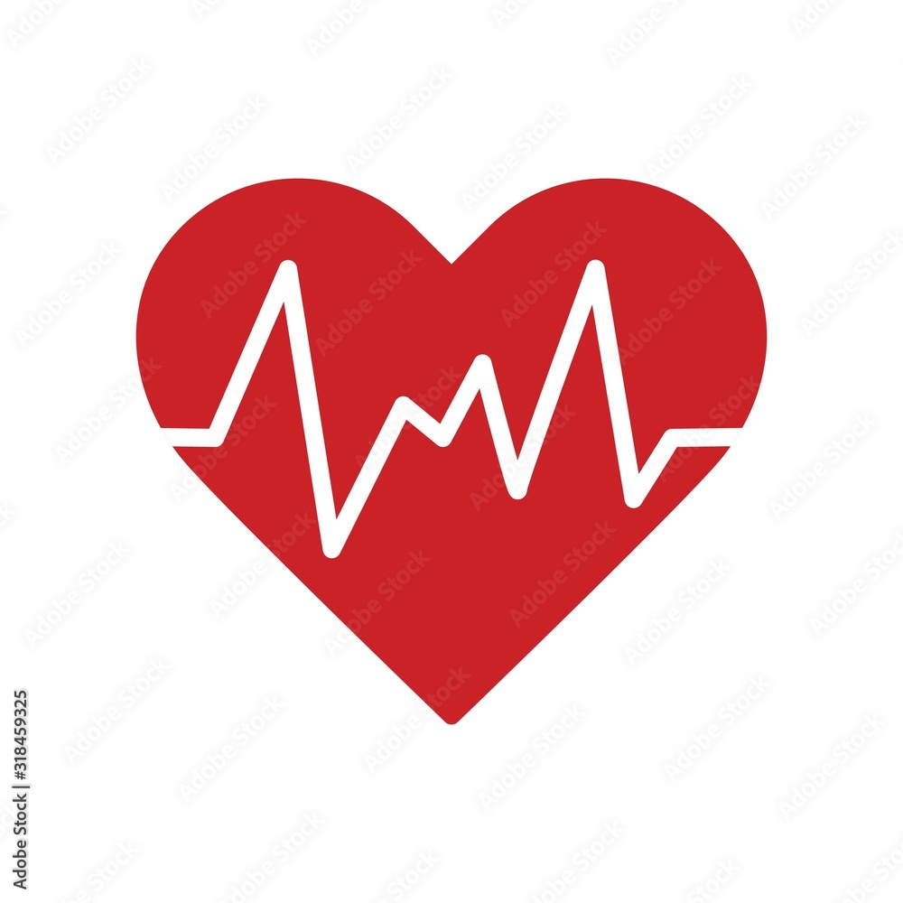 Red isolated icon of heart with white pulse line on white background. Silhouette of heart. Flat design. Symbol of healthy lifestyle and love. Red isolated icon of heart with white pulse line on white background. Silhouette of heart. Flat design. Symbol of healthy lifestyle and love.
