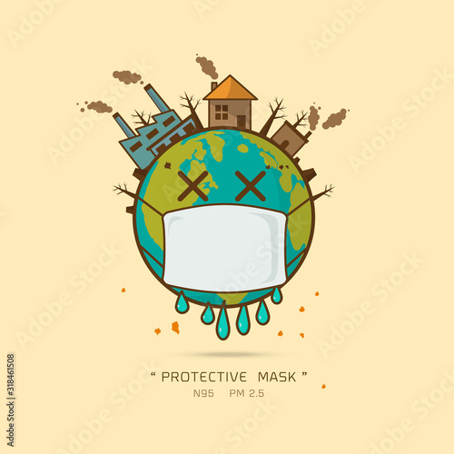 Earth wearing pollution mask