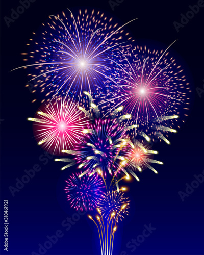 Colorful vector firework on dark blue background