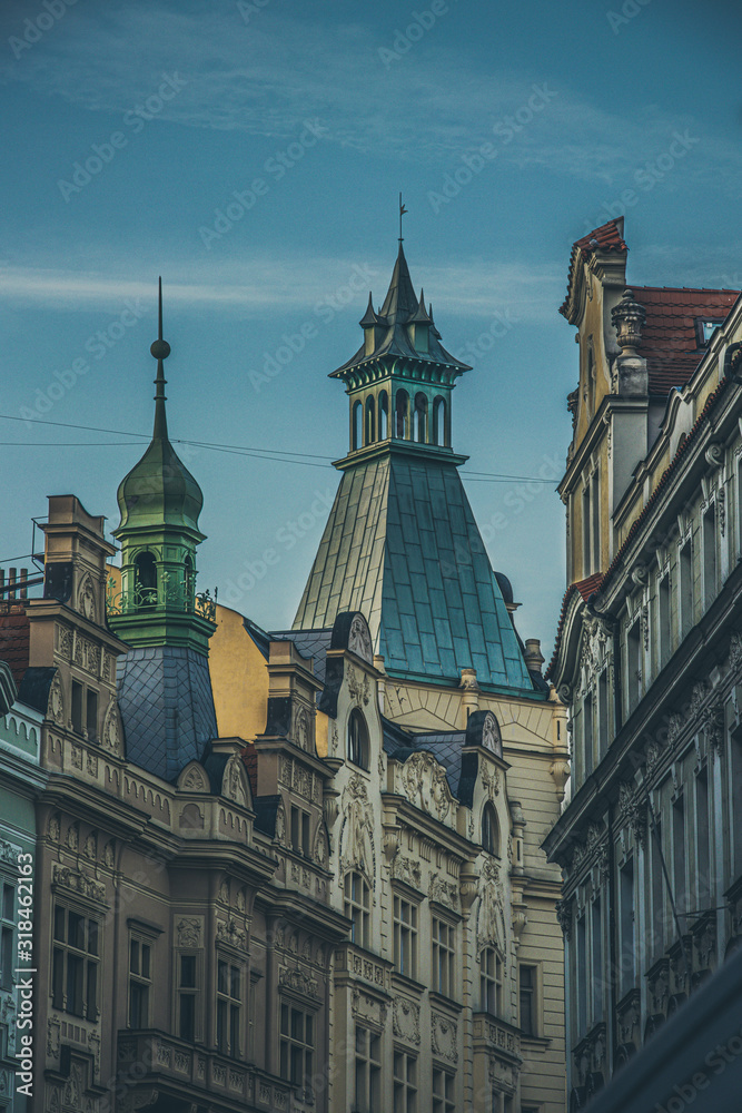 Rooftop buildings in Prague city