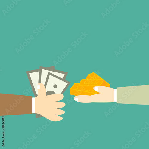 business hand purchase gold bar . Exchanging concept.