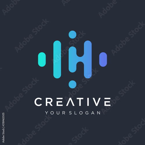 letter C negative space with Pulse music player element. Logo template electronic music, equalizer, store, DJ, nightclub, disco. Audio wave logo concept, Multimedia Technology themed. - vector