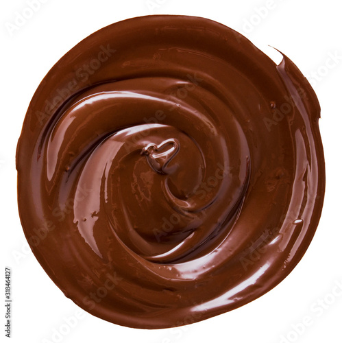 Chocolate liquid circle of dark cocoa isolated on white background, beautiful swirling shape