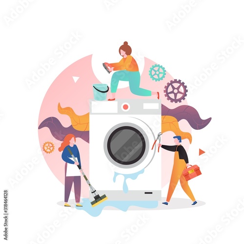 Washing machine repair and service vector illustration
