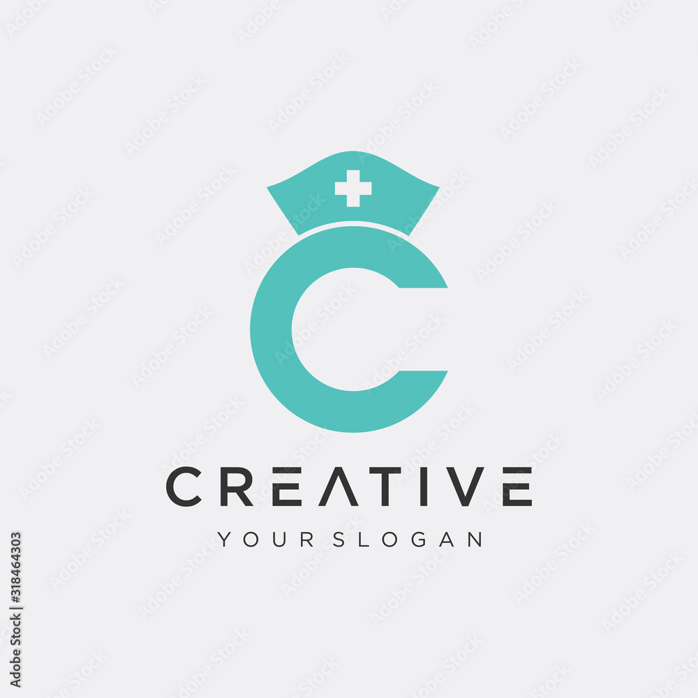 Fototapeta premium Letter C Logo with NURSE CAP concept.